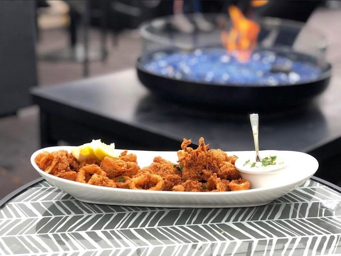 Fried calamari on the rooftop beside the fire pit